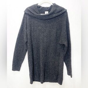 CAbi #4096 Heathered Gray Long Vowl Neck Sweater Cotton Blend Size Large